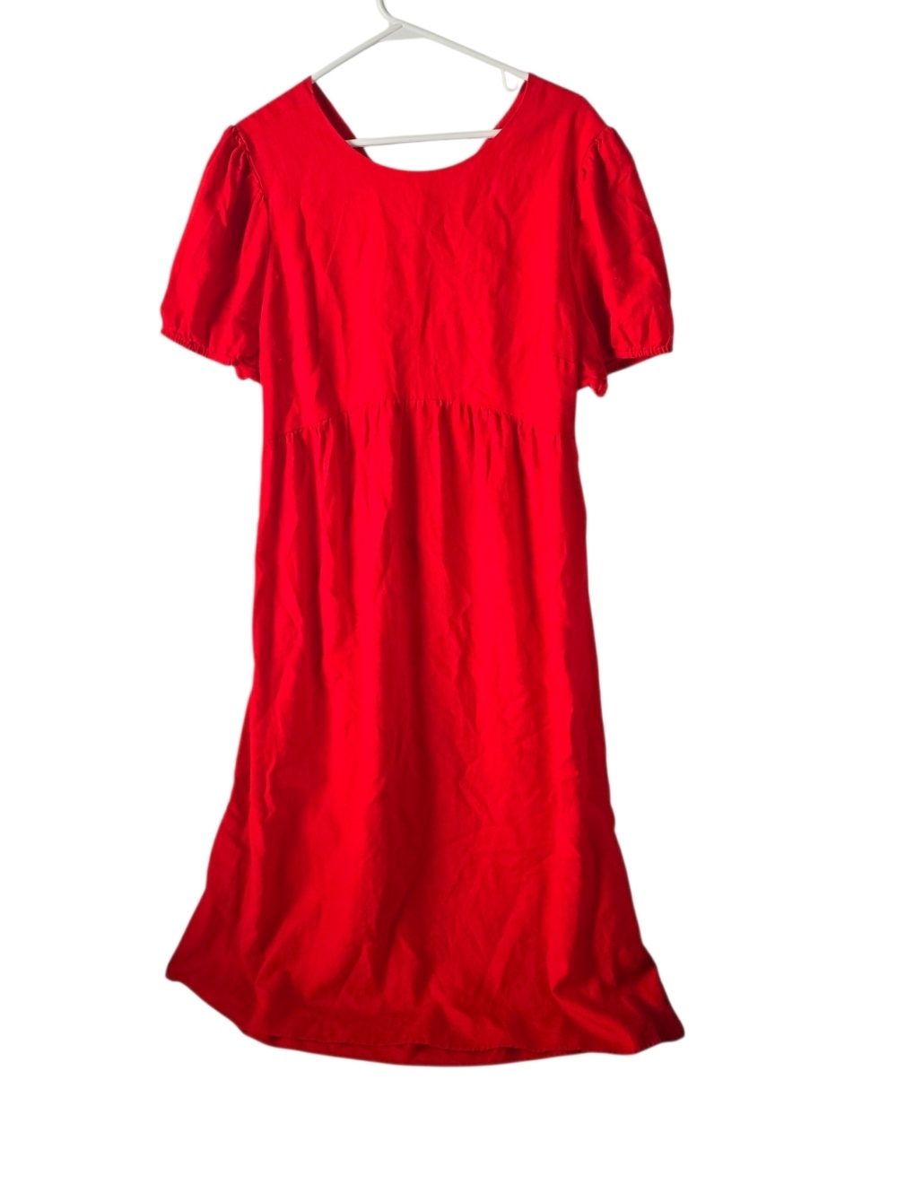 Scoop Red Linen Blend Open Back Midi Dress XXL Puff Short Sleeves Sundress